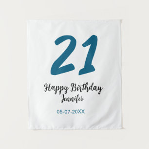 21歳の誕生日 青い文字 シンプル ミニマル タペストリー