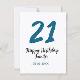 21歳の誕生日 青い文字 シンプル ミニマル ポストカード