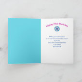 21歳の誕生日、青カラフル、紫、ティール(緑がかった色)モチーフ カード (内部)