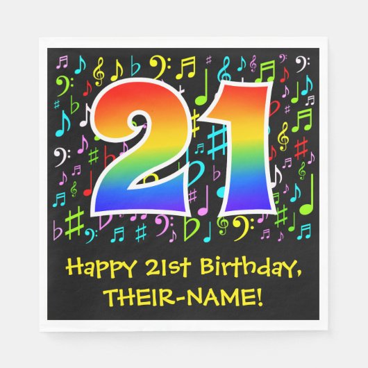 21歳の誕生日 – 音楽カラフル記号, Rainbow 21 スタンダードランチョンナプキン (正面)