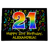 21歳の誕生日 – 音楽カラフル記号, Rainbow 21 ラージペーパーバッグ (正面)