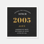 21歳の誕生日 2005 ブラック ゴールド エレガント シック スタンダードカクテルナプキン (正面)