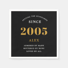 21歳の誕生日 2005 ブラック ゴールド エレガント シック スタンダードカクテルナプキン