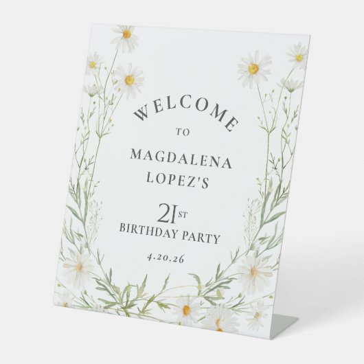 21歳の誕生日 4月の誕生花マーガレットのオーダーメイド 台座サイン (正面)
