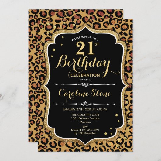 21歳の誕生日 – Leopard Print 招待状 (正面/裏面)