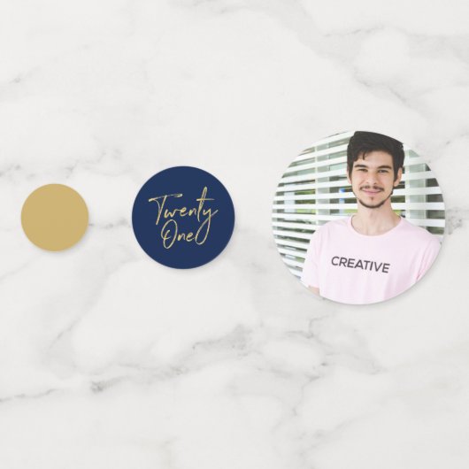 21歳の金ゴールドとネイビーモダン21歳の誕生日パーティー コンフェッティ (裏面)