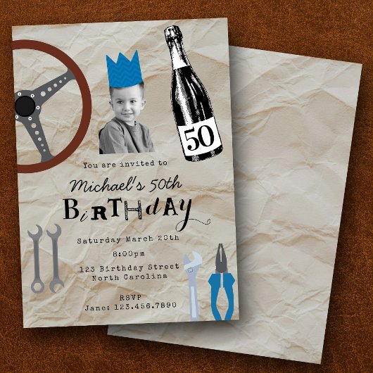 21歳の50歳の誕生日カスタム写真カー用品 招待状