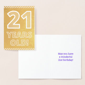 21歳はっきりした誕生日:「21歳!」 ゴールドフォイルカード 箔カード