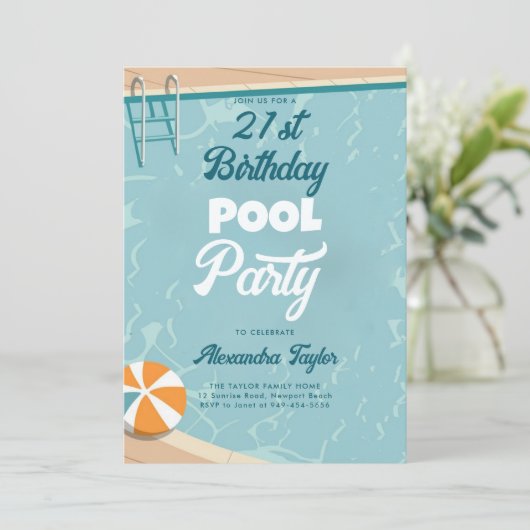 21歳アイディアサマープールパーティーティール(緑がかった色)アクア 招待状 (スタンド正面)