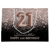 21歳エレガントの誕生日バラ金ゴールドグリッタースパークル ラージペーパーバッグ (正面)