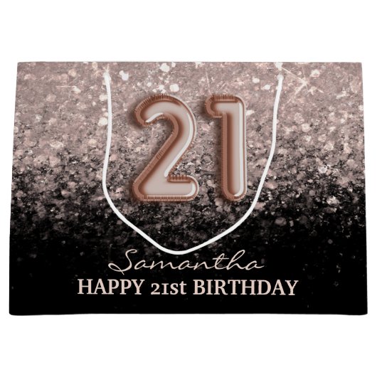 21歳エレガントの誕生日バラ金ゴールドグリッタースパークル ラージペーパーバッグ (正面)