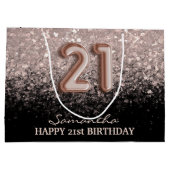 21歳エレガントの誕生日バラ金ゴールドグリッタースパークル ラージペーパーバッグ (裏面)