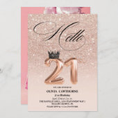 21歳エレガントの誕生日バラ金ゴールド赤面写真 招待状 (正面/裏面)
