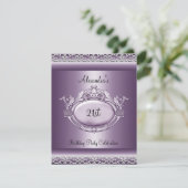 21歳エレガントの誕生日パーティーサテンパープルマウーブ 招待状 (スタンド正面)