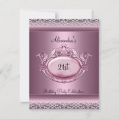 21歳エレガントの誕生日パーティーサテンピンクシルバートリム 招待状 (正面)