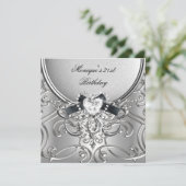 21歳エレガントの誕生日パーティーシルバーブラックダイヤモンド 招待状 (スタンド正面)