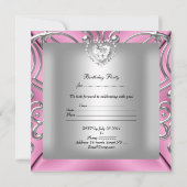 21歳エレガントの誕生日パーティーピンクシルバーダイヤモンド 招待状 (裏面)