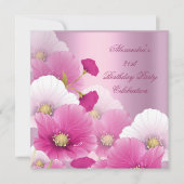 21歳エレガントの誕生日パーティーピンクホワイトポピー 招待状 (正面)