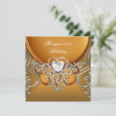 21歳エレガントの誕生日パーティー金ゴールドシルバーダイヤモンド 招待状 (スタンド正面)