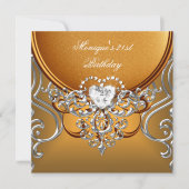 21歳エレガントの誕生日パーティー金ゴールドシルバーダイヤモンド 招待状 (正面)