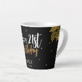 21歳エレガントの誕生日金ゴールドの葉の写真パーティー カフェラテマグ (右アングル)