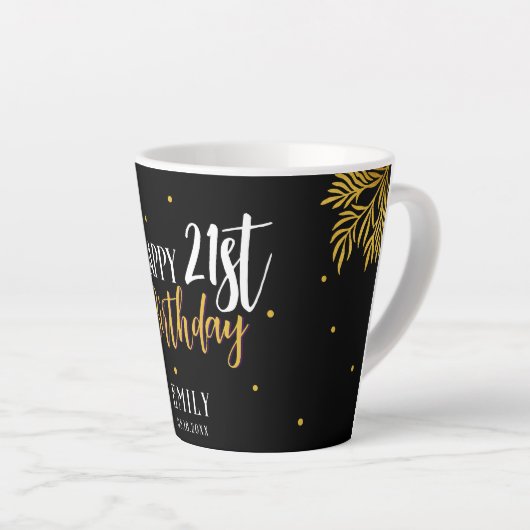 21歳エレガントの誕生日金ゴールドの葉の写真パーティー カフェラテマグ (右アングル)