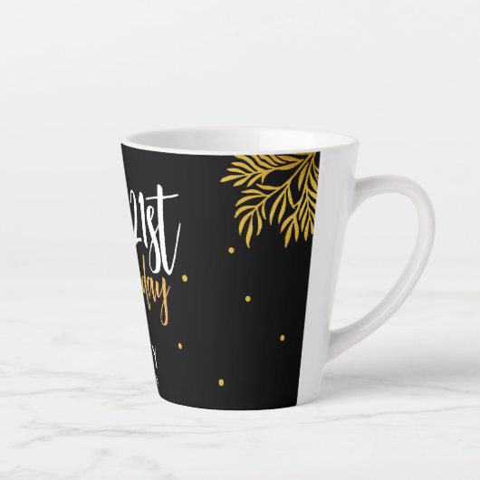 21歳エレガントの誕生日金ゴールドの葉の写真パーティー カフェラテマグ (右)