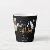 21歳エレガントの誕生日金ゴールドの葉の写真パーティー カフェラテマグ (正面)