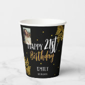 21歳エレガントの誕生日金ゴールドの葉の写真パーティー 紙コップ (裏面)