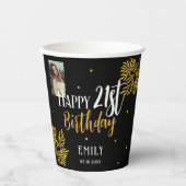 21歳エレガントの誕生日金ゴールドの葉の写真パーティー 紙コップ (正面)