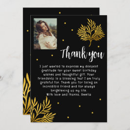 21歳エレガントの誕生日金ゴールドの葉写真 サンキューカード