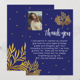 21歳エレガントの誕生日金ゴールドの葉写真 サンキューカード