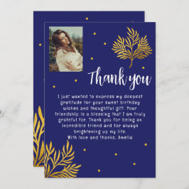 21歳エレガントの誕生日金ゴールドの葉写真 サンキューカード