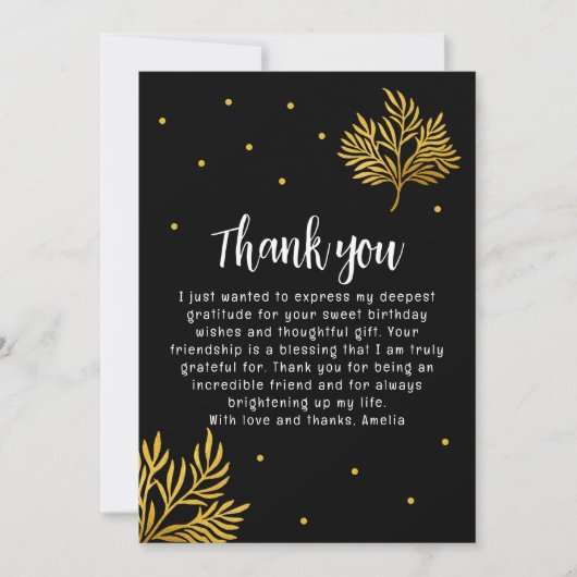 21歳エレガントの誕生日金ゴールドの葉 サンキューカード (正面)