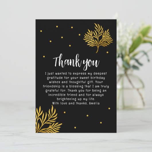 21歳エレガントの誕生日金ゴールドの葉 サンキューカード (スタンド正面)