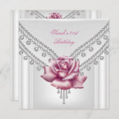 21歳エレガントパーティーホワイトピンクローズ2 招待状 (正面/裏面)