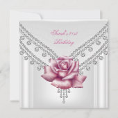 21歳エレガントパーティーホワイトピンクローズ2 招待状 (正面)