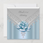 21歳エレガントパーティーホワイトブルーバラ 招待状 (正面)