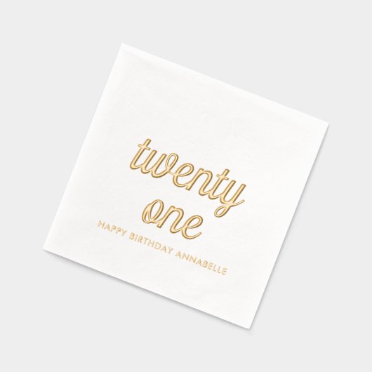 21歳エレガント誕生日ゴールドフォイルモダンナプキンス 箔ナプキン (左)