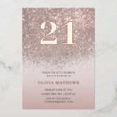 21歳エレガント誕生日バラ金ゴールド書道 箔招待状 (正面)