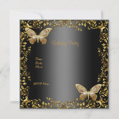 21歳エレガント誕生日ブラックバタフライ金ゴールド 招待状 (裏面)
