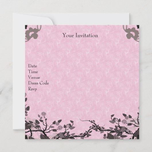 21歳エレガント誕生日ブラックピンク色の花 招待状 (裏面)