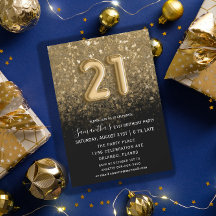 21歳エレガント誕生日ブラック&金ゴールドグリッター