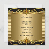 21歳エレガント誕生日金ゴールドブラックアールデコジュエル 招待状 (裏面)