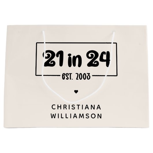 21歳カスタムの誕生日21 in 24 Est 2003誕生日 ラージペーパーバッグ (正面)