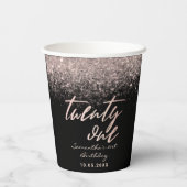 21歳ガーリー誕生日ブラックとバラ金ゴールドグリッター 紙コップ (裏面)