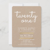 21歳クールの誕生日パーティー招待状ラスティッククラフトホワイト 招待状 (正面)