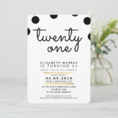 21歳スタイリッシュの誕生日パーティー招待状ブラック水玉模様 招待状 (スタンド正面)