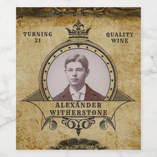 21歳パーソナライズされたの誕生日ヴィンテージ写真テンプレート ワインラベル (シングルラベル)