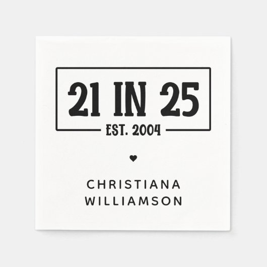 21歳パーソナライズされたの誕生日21 IN 25 Est 2004 スタンダードカクテルナプキン (正面)